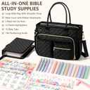 Large Bible Bag with Bible Cover Case for Women, Quilted Church Tote Bag Carrying Case w/Shoulder Strap Bible Study Supplies Journaling Kit Accessories Mothers Day Christian Gift for Women Mom Teacher, Black