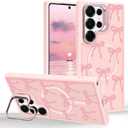 Magnetic for Samsung Galaxy S25 Ultra Bow Case with Kickstand, Compatible with MagSafe, Built-in Camera Ring Stand, Wireless Slim Translucent Ribbon Cover for Women Girls, Pink Bowknot