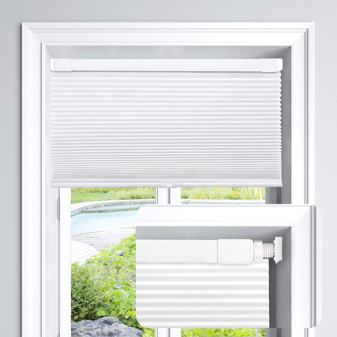 LazBlinds Cordless Cellular Shades, No Tools No Drill Light Filtering Honeycomb Shades Pleated Blinds for Windows, 22'' W x 48'' H, White