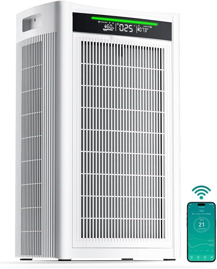 Air Purifiers for Home Large Room 4800 sq ft, with Real HEPA Filters, X-Shaped Powerful Filtration, App Smart Control, AQI Display, Real-Time Temp & Humidity Monitor for Pet Hair, Smoke, Odors, HAP608 (Bright White)