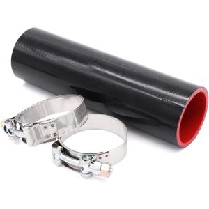 2" ID Straight Silicone Hose Coupler, High Temp 4-Ply Reinforced with Stainless Steel T-Clamps