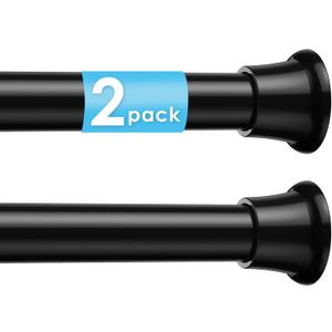 2Pcs Tension Curtain Rod 31 To 76 Inch Black Shower Curtain Rod No Drilling Adjustable Spring Loaded Curtain Rods 7/8"Diameter Shower Rods For Bathroom Windows Bedroom Closet Doorway Door