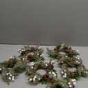 6 Pcs 8" Christmas Candle Rings Wreath Snowy Pine Garland Artificial White Berries and Pine Cones Wreaths Candle Ring Holder for Christmas Wedding Festive Home Table Decoration