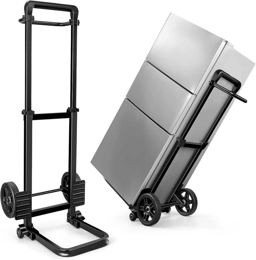 KEDSUM Dolly Cart with Wheels, Upgrade Labor-Saving Folding Dolly with Training Wheels, Heavy Duty Hand Truck Cart with Pedal Rod,Thickened Iron Pipe for Moving, Furniture, Warehouse Use