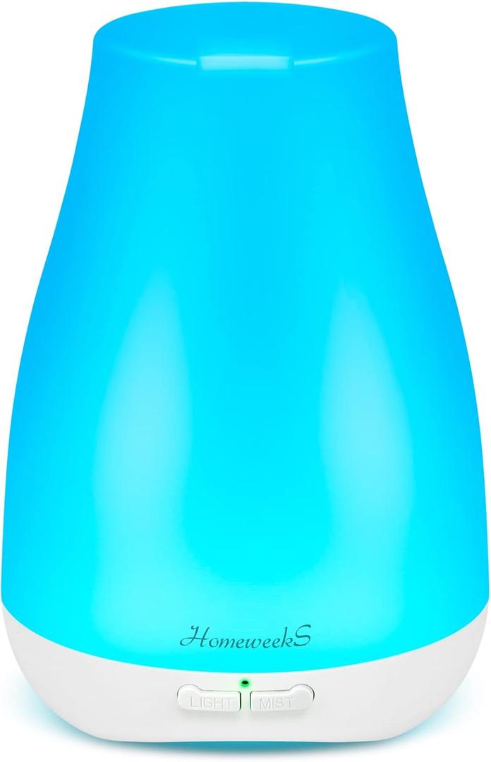 Homeweeks Diffusers, 100ml Colorful Essential Oil Diffuser with Adjustable Mist Mode, Auto Off Aroma for Bedroom/Office/Trip (100 ML 1 Pack) (Basic White)