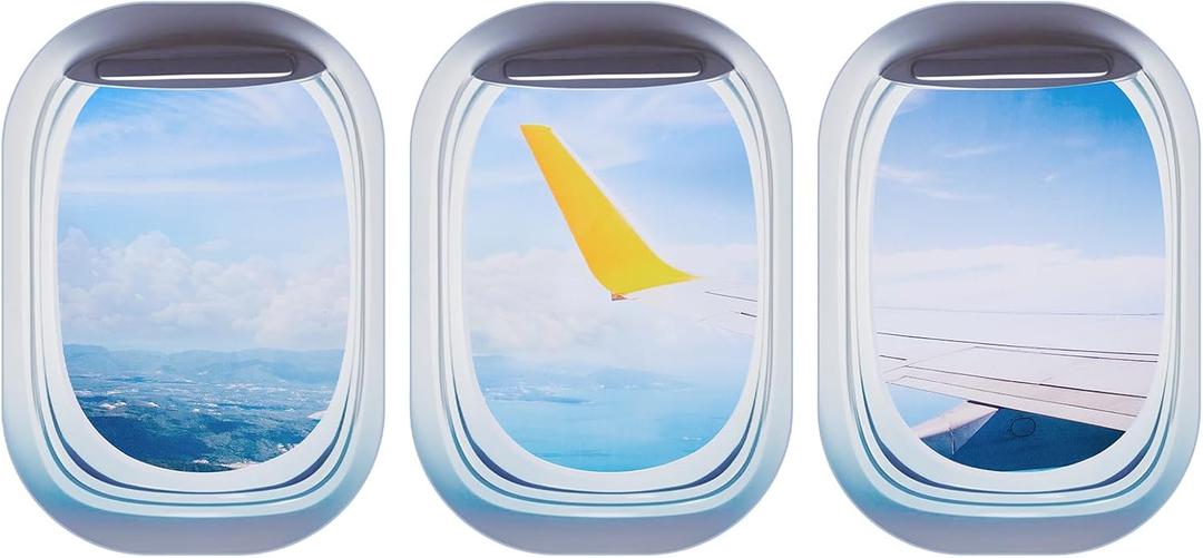 Drydiet 3 Pcs Airplane Wing Stickers Plane Window Clings Wall Self Adhesive Airplane Decals Aviation Wall Decor 3D Wallpaper Art Gifts for Travel Birthday Party Favor Decorations (Clouds)