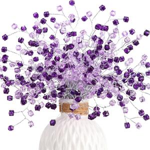 Crowye 50 Pcs Acrylic Crystal Picks 12 Inch Artificial Beaded Stems Picks for Home Wedding Holiday Vase Fillers Florals Embellishing DIY Crafts Wreaths Bridal Bouquets Decors(Purple)