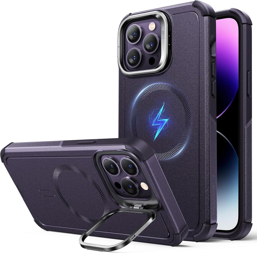 ESR for iPhone 14 Pro Max Phone Case with Stand, 23ft Military-Grade Drop Protection Heavy Duty Magnetic Phone Case, Compatible with MagSafe Accessories, Cyber Series, Purple