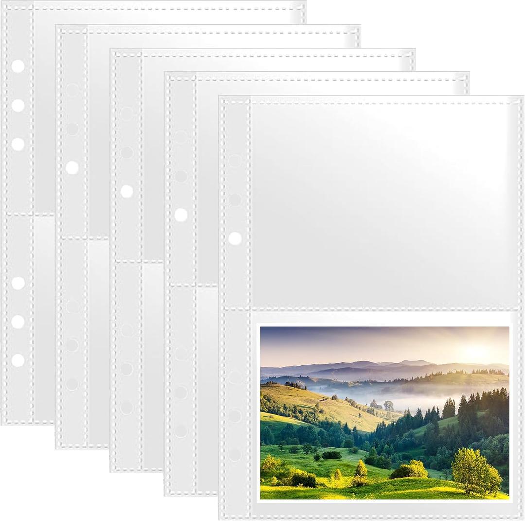3.6x5.3 Inch Index Card Sleeves Binder Sheets - 50 Pack fits 6-Ring A5 Binder, Clear Plastic Refill 2 Pocket Page Protector for Recipe Cards, Photos, Flash Cards (200 Pockets)