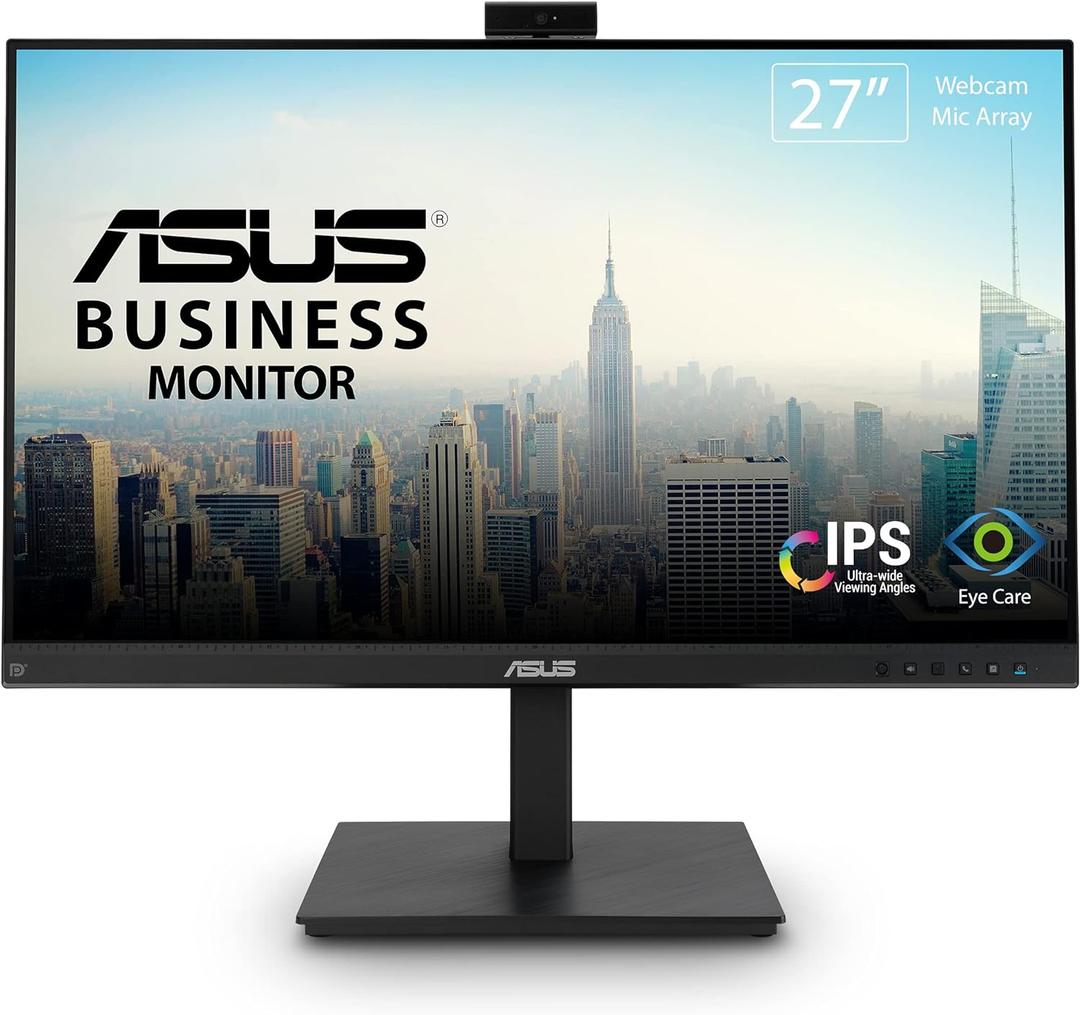ASUS 27 1080P Video Conference Monitor (BE279QSK) - Full HD, IPS, Built-in Adjustable 2MP Webcam, Mic Array, Speakers, Eye Care, Wall Mountable, Frameless, HDMI, DisplayPort, VGA, Height Adjustable