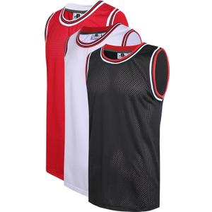 3 Pack Men's Blank Basketball Jerseys Mesh Performance Athletic Team Sports Uniforms Bulk Shirts (X-Large, Black/Red/White)