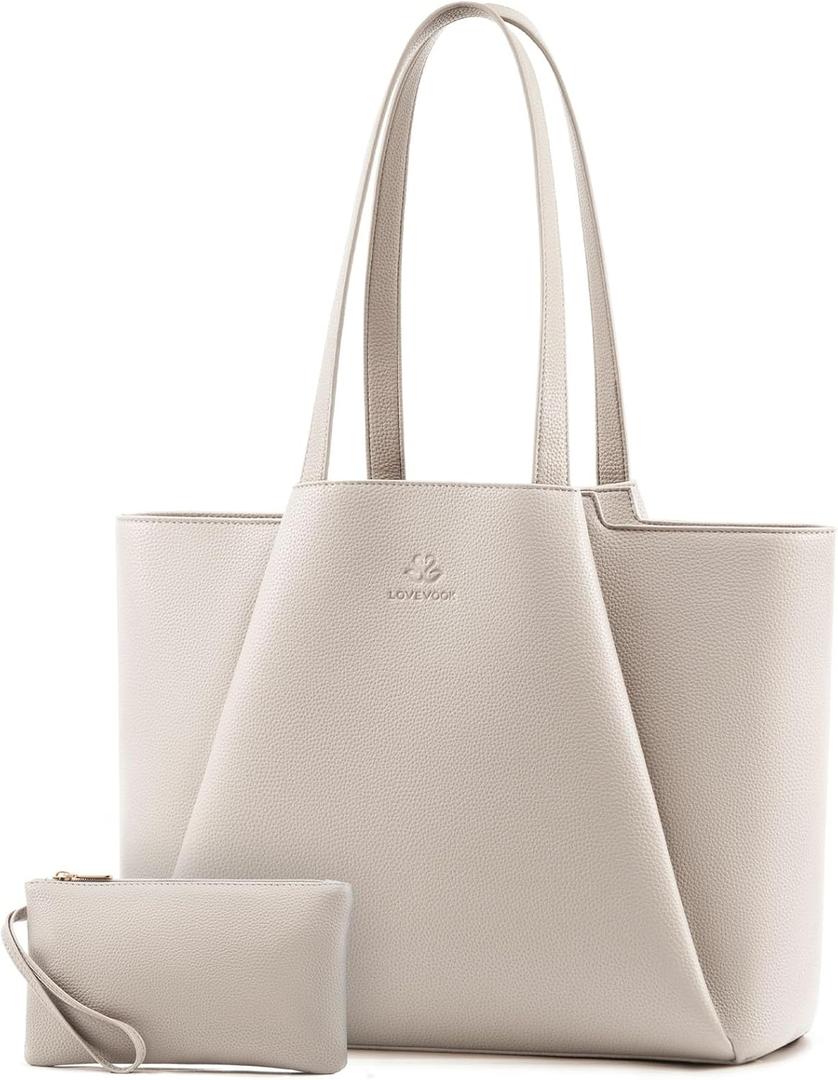 LOVEVOOK Laptop Tote for Women - 15.6 Inch Faux Leather Laptop Bag with Clutch, Large Capacity Office Purse Computer