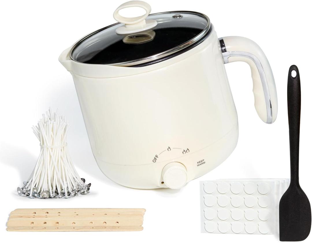 Aroparc Wax Melter for Candle Making Large 1.8L/60oz Electric Wax Melting Pot with Pouring Spout, Non-Stick Easy to Clean & Keep Warm - Wicks, Wick Stickers, Centering Tools, Spoon
