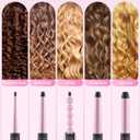5 in 1 Curling Wand Set: Ohuhu Curling Iron Wand 5Pcs 0.35 to 1.25 Inch Interchangeable Ceramic Barrel Heat Protective Glove 2 Clips Dual Voltage Hair Curler for Women Pink
