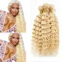 613 Human Hair Bundles Blonde Deep Wave Hair Extensions Blonde Bundle Human Hair Unprocessed Virgin Hair 3 Bundles 12 14 16 Inch