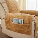 vctops Palm Leaves Velvet Plush Quilted Recliner Chair Cover Anti-Slip Super Soft Furniture Protector with Elastic Straps for Kids, Dogs, Pets, Khaki