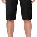 Mens Golf Dress Shorts Summer 12" Inseam Flat-Front Stretch Chino Short with Pockets (Black)