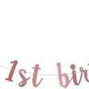 XIAOLUOLY Rose Gold Glitter Banner,Pre-Strung,1st Birthday Party Decorations Bunting Sign Backdrops,Happy 1st Birthday