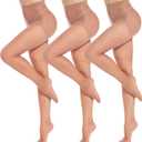 HeyUU 3Pairs Women's Sheer Tights - 15D Control Top Pantyhose with Reinforced Toes