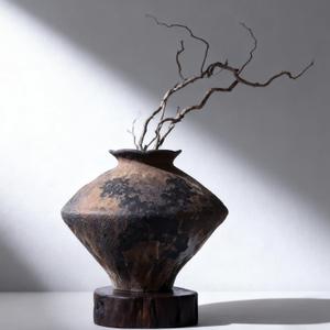 Large Wabi Sabi Vase, 11.5" Wabi Sabi Decor Rustic Vase, Brown Ceramic Vase for Centerpiece, Vintage Farmhouse Decor for Home Decorative, Table, Living Room, Bedroom, Bathroom, Kitchen