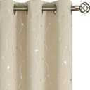 BGment Short Room Darkening Curtains 54 inch Length for Small Windows, Grommet Thermal Insulated Drapes for Bedroom with Wave Line and Dots Printed, 2 Panels, Each 38 x 54 Inch, Beige