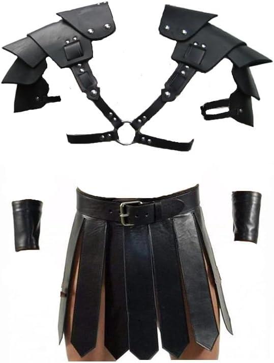 Gladiator Kilt Men Adult Medieval Knight Leather Belt Shawl Gladiator Costume (Black)
