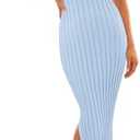 MEROKEETY Women's 2025 Summer Bodycon Midi Dress Vacation Sleeveless Ribbed Knit Striped Sweater Dresses, Small