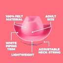 Bedwina Pink Cowgirl Hat for Women & Girls - Felt Western Cowboy Hat with White Trim & Adjustable Chin Strap - Bachelorette, Dress-Up, Rodeo, Costume Accessory, Party Favor, Themed Events (Pink)