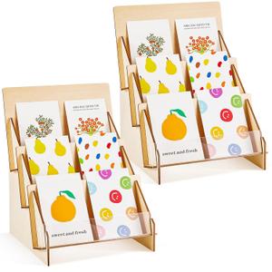 Barydat 2 Pcs Greeting Card Display Stand for Vendor Wooden 3 Tiered Multipurpose Brochure Holder Stand Display Racks for Portable Magazine Literature Organizer Rack(9 x 9.6 x 13.2 Inch)
