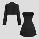 OYOANGLE Women's 2 Piece Set Strapless A Line Mini Dress and Long Sleeve Cropped Blazer Going Out Outfits