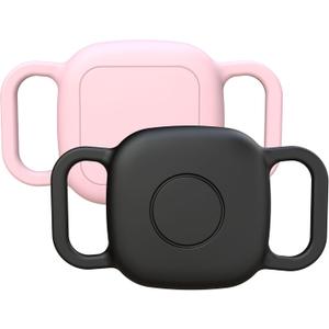 Waterproof Dog Collar Holder for Tile Life360 Mate 2024/2022 Tracker,2 Pack Anti Lost Soft Silicone Case for cat pet Necklace, Protective Cover Accessories for Tile Tracker Finder (Black/Pink)