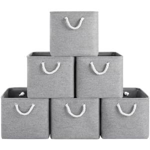 ECDYQXVU 13x13 Inch Cube Storage Bins with Reinforced Bottom Cardboard, 6 Pack Large Foldable Fabric Storage Cubes with Handles for Shelf, Closet, Laundry Organization (Grey)