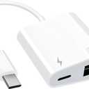 USB C to Ethernet Adapter 2 in 1 USB C to RJ45 Adapter with Type C PD Charging Port Compatible with iPhone16/Android/MacBook Supports 100Mbps Ethernet Network
