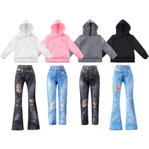 Bencailor 8 Pieces Doll Clothes Girl Accessories Cotton Sweaters Denim Pants Regular Outfit Clothing(Black,White,Grey,Pink,11.5 Inch Doll)