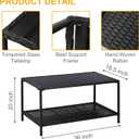 2-Tier All Weather Rattan Wicker Outdoor Coffee Side Table with Glass Top, 36" x 20" x 18.5"
