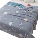 Planet Star Muslin Blanket Reversible 100% Cotton 6 Layer Quilt Bed Blanket Soft Warm Throw Sofa Couch Toddler Kids Boy Cartoon Travel Coverlet Sheet (Universe, Twin 56" X 76")