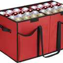 Christmas Ornament Storage Box with Dividers & Pockets - Holiday Ornament Organizer Bag - Holds 128 Balls - Durable Red Fabric Container with Handles - Foldable Xmas Decorations Storage
