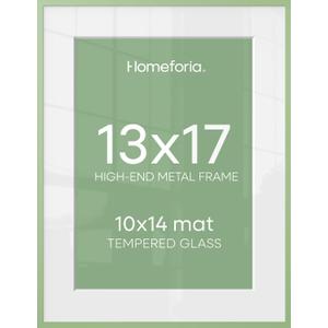 Homeforia 13x17 Green Picture Frame, High-End Metal, 10x14 Mat, Glass | High End Aluminum, Tempered Glass, Acid-Free 10x14 Removable Mat, 13x17 in Edge-to-Edge Display 17x13, Wall Kit, Set Of 1