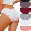 Knowyou Cotton Underwear for Women Cheeky Bikini Womens Underwear Pack Sexy Lace Wasit Hipster Brief Panties for Ladies-S