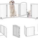 JSB 96-inch Extra Wide 30-inch Tall Dog gate with Door Walk Through, Freestanding Round Tube Pet Gate for Halls Stairs, Puppy Safety Dog Fence with 2PCS Support Feet (White)