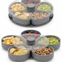 Divided Serving Tray that Spins, 5-Compartment Twist-to-Open Snack Tray with Lid, Expandable Party Platter for Fruit, Candy, Nuts, Veggies and Dips, Gray