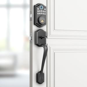 AkaGear DS10 Keyless Entry Door Locks - Keypad Lock with Handle Set, Fingerprint Deadbolt, Smart Locks for Front Doors, Auto-Lock & One Touch Locking, 2 Keys, Easy Installation - Matte Black