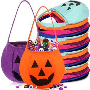 Silkfly 72 Pcs Large Halloween Pumpkin Candy Bags Non Woven Halloween Treats Bags Goodie Bucket Candy Tote for Costume Favors Party Supplies Treat Gifts (9.84 x 9.84 x 7.87,Multicolor)