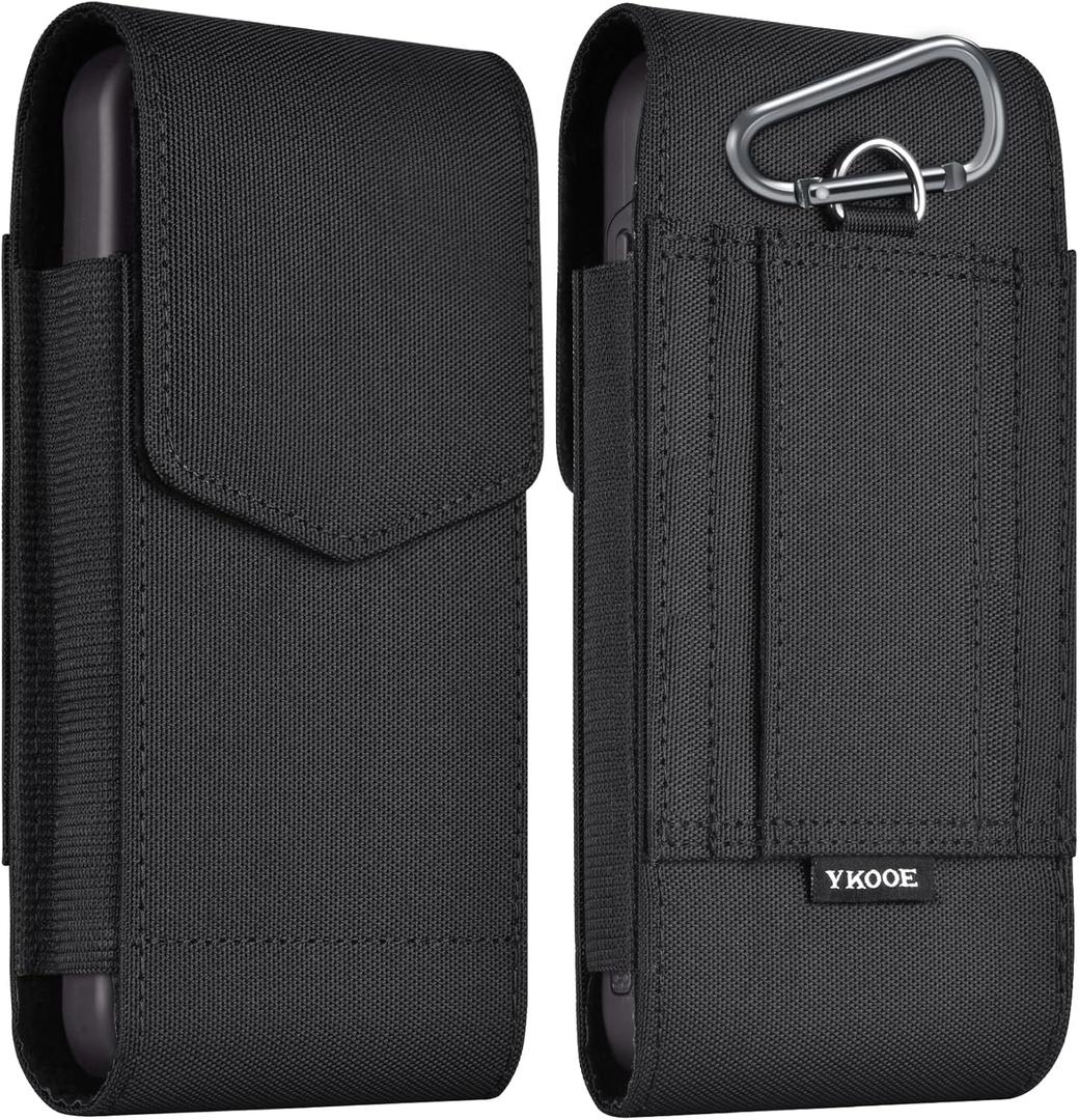 Ykooe Holster Compatible with Galaxy Ultra S25 S24 S23 S22 S21 S20 A17 A16 A15 A26 A36 A56 Nylon Cell Phone Belt Holder Pouch with Magnetic Closure for Men (Fits Protective Cover on), Black -XL