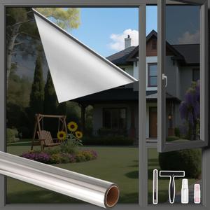 Finnez One Way Privacy Window Film, Reflective Tint, Black, 35.4″ x 157.4″