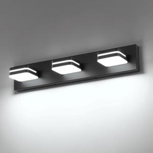 LED Modern Bathroom Vanity Light Fixtures (3-Light, 24-Inch Dimmable), Matte Black Bathroom Wall Lighting Fixtures Over Mirror with Steel Square Shade(Cool White 5500K), ETL Certificated