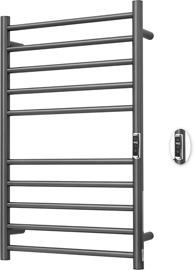 Heated Towel Racks for Bathroom, Wall Mounted Electric Towel Warmer Racks with Timer & Temperature Control, 10 Bar Stainless Steel Towel Heater for Bathroom, Gunmetal Grey, Plug-in
