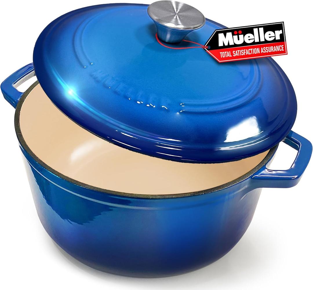 MELLERHOME 4.5 QT Enameled Cast Iron Dutch Oven, Heavy-Duty Casserole Dish and Braiser Pan with Lid and Stainless Knob, Safe for All Cooktops, Aqua Blue (4.5, Aqua Blue)