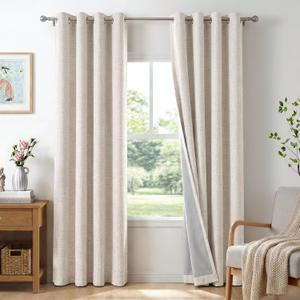 100% Blackout Shield Blackout Curtains for Bedroom 84 Inches Long, Beige Grommet Curtains for Living Room, Thermal Insulated Room Darkening Drapes for Nursery, 50" W x 84" L, 2 Panels