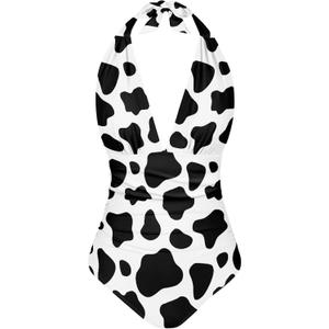 Women's V Neck One Piece Swimsuits Sexy Lace-up Halter Triangle Swimwear Bikini Plus Size Bathing Suit L